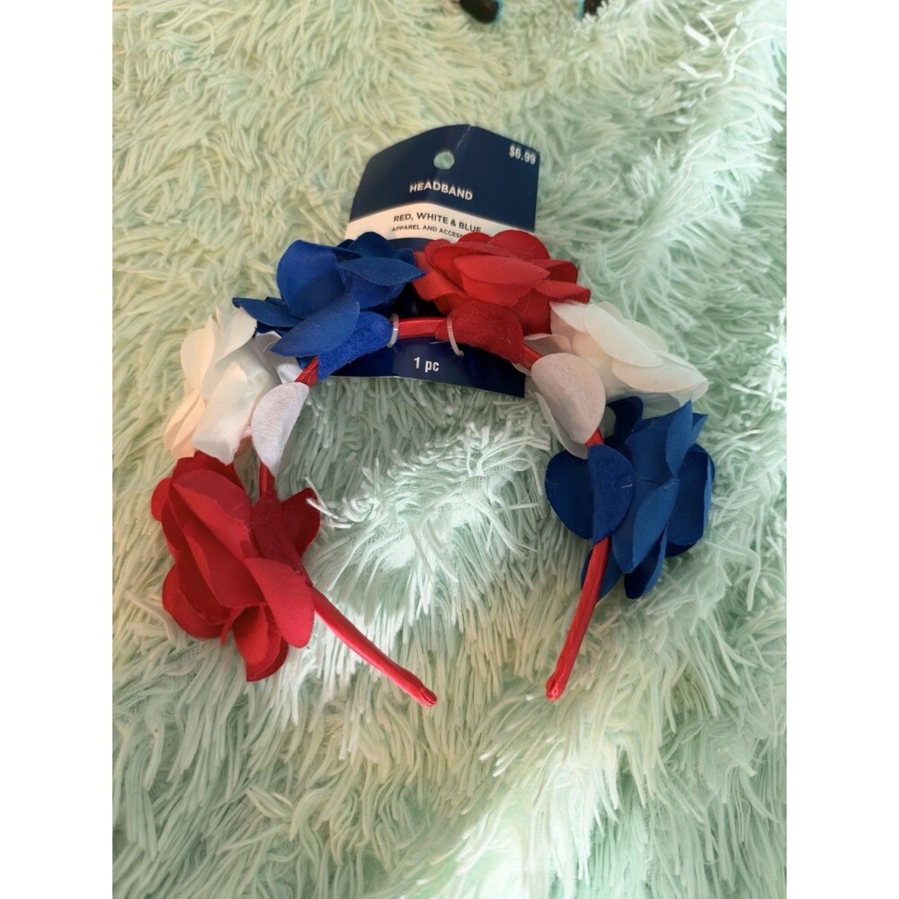 USA Patriotic Floral Headband Red White Blue Rose Hair Band Flower